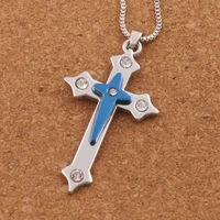 10pcs crucifix bible prayer cross pendant men necklace chain blue n1784 24inches