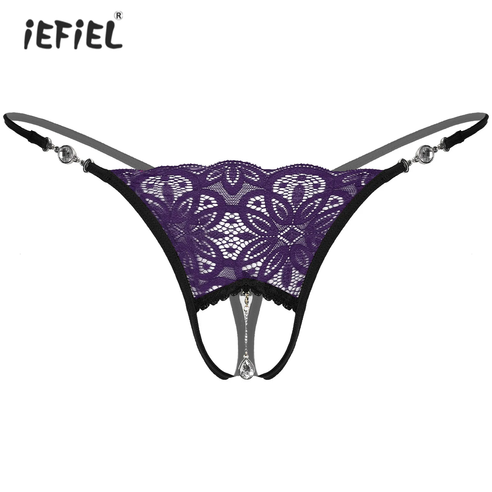 

Mens Rhinestone Pendant Brief Floral Lace G-string Underpants Low Rise Crotchless T-back Thongs Sissy Panties Lingerie Underwear