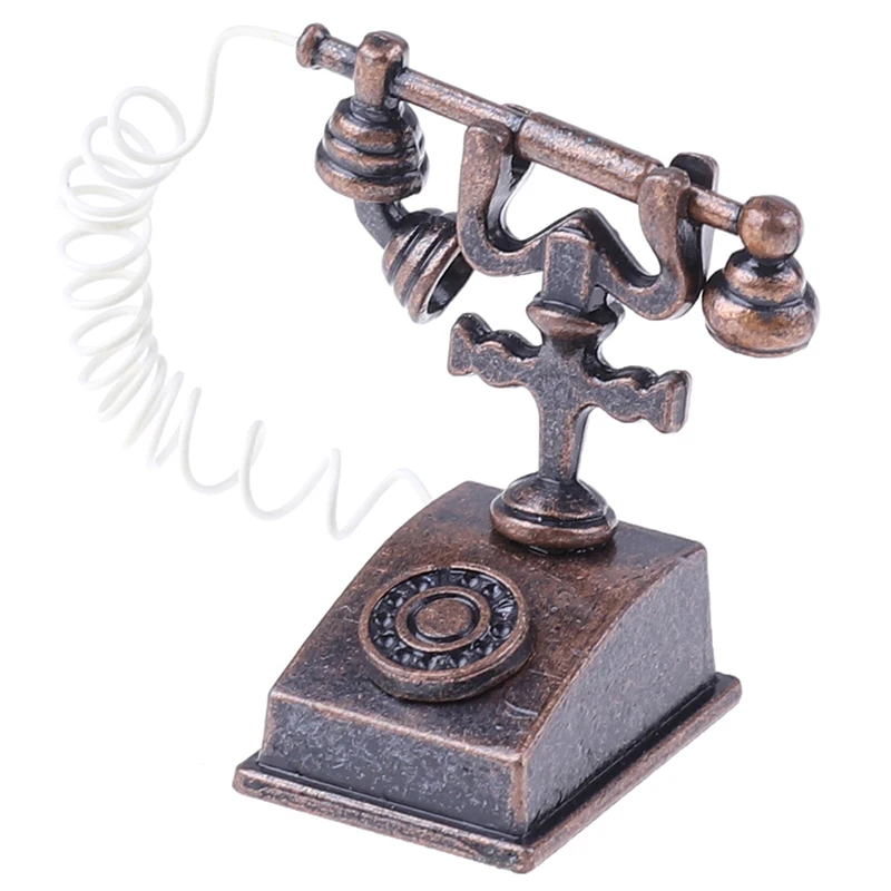 

Hot sale 1:12 Miniature Phone Model Alloy Vintage Retro Rotary Telephone Dollhouse Decoration Accessories