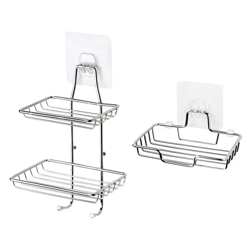 

Self Adhesive Bath Room Tray Holder Stainless Steel Soap Dishes Soap Rack Kitchen Sponge Holder Kitchen Bathroom Accessories