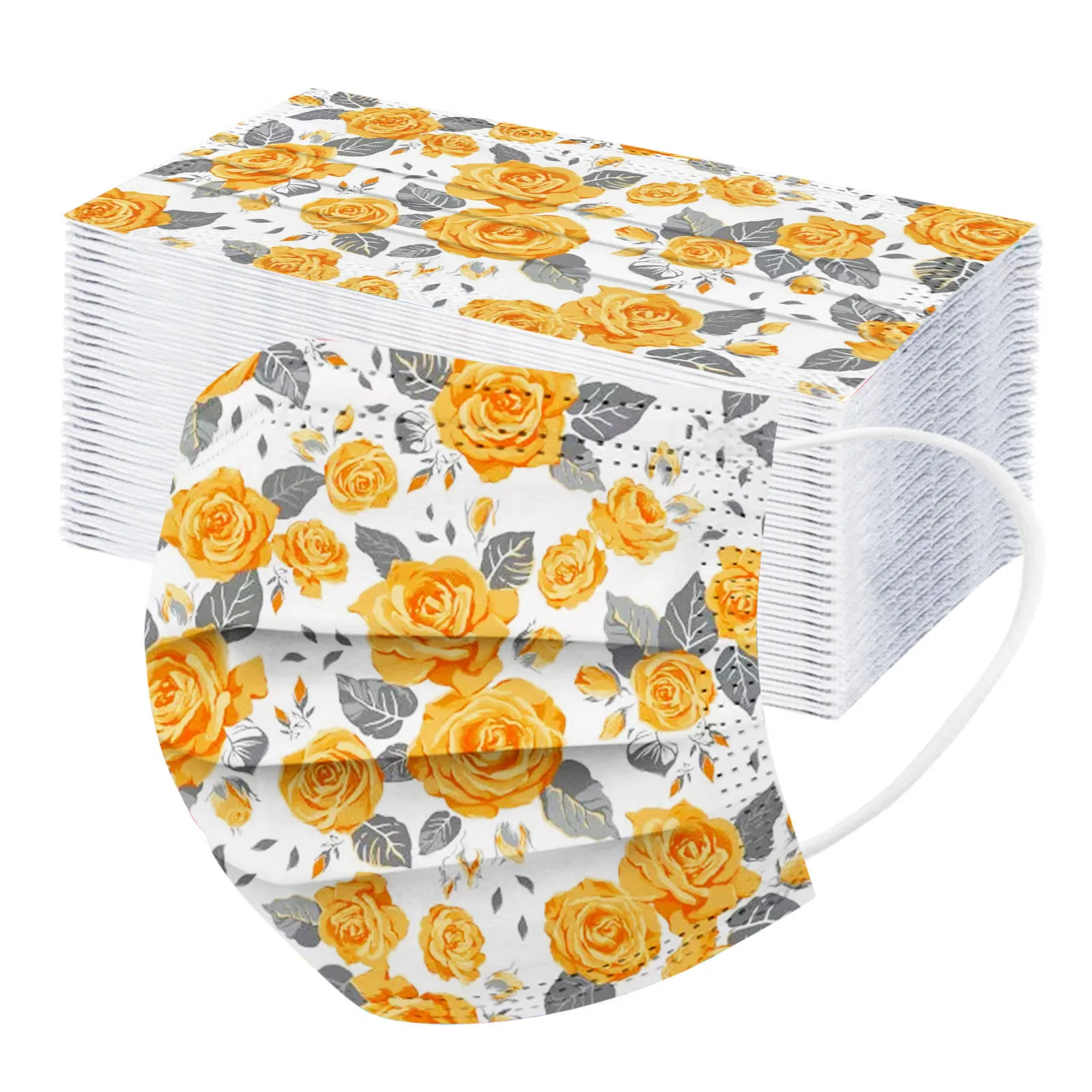 50 шт. одноразовая маска для лица женская элегантная Цветочная дышащая из 3 слоев