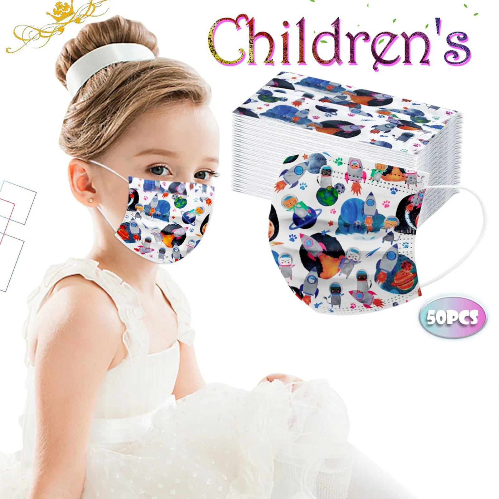 

50pcs Children's Disposable Cartoon Mask Mascarilla Non-woven Meltblown 3ply Ear Loop Halloween Cosplay Masque Mondkapjes