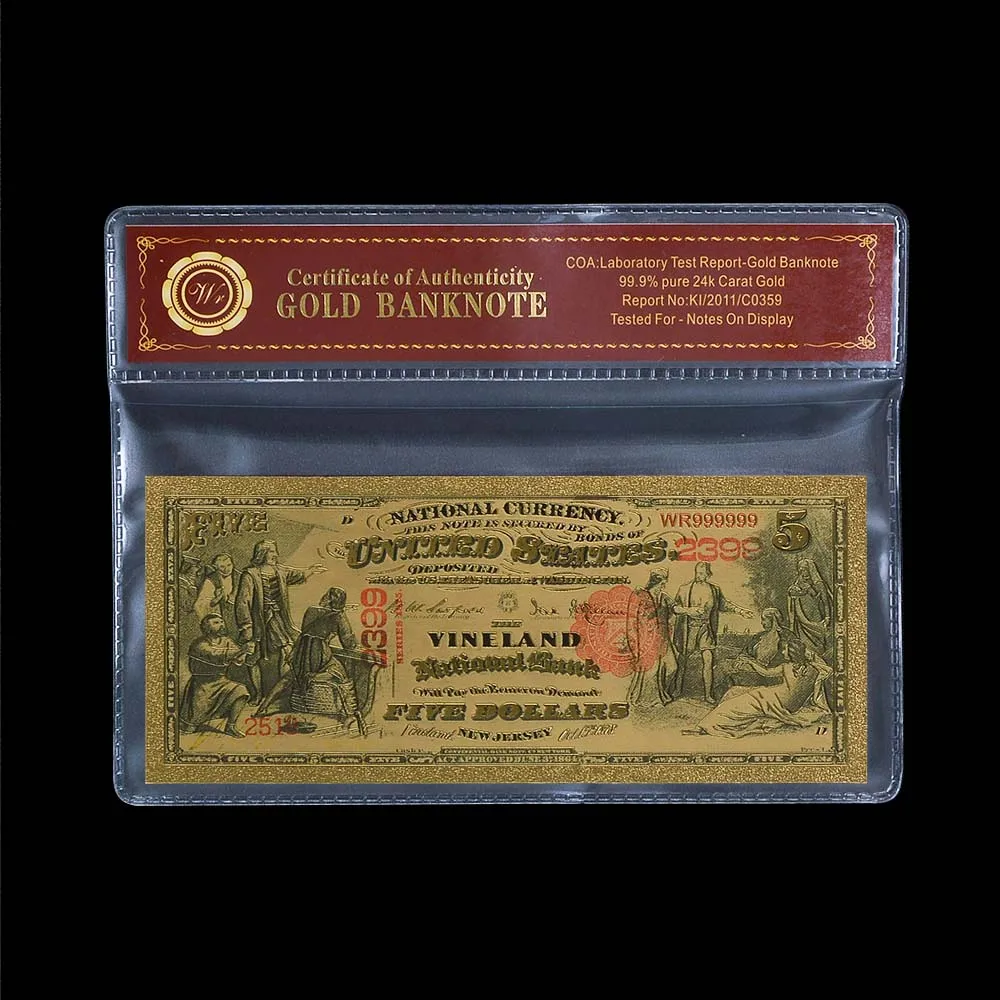 5 dollar with frame 1875 год, доллар США, поддельные бумажные деньги, золотые банкноты с рамкой COA, американские билетные банкноты, Подарочный товар, Прямая поставка - Цвет: 5 dollar with frame