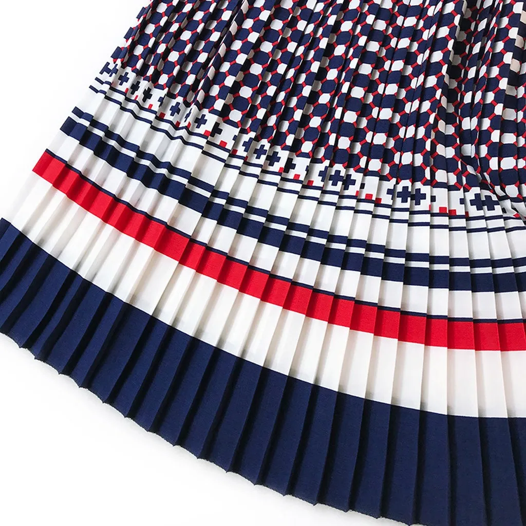 

Spring and autumn trendy women's clothing plaid print pleated stripes hit color street casual skirt all-match A-line skirt