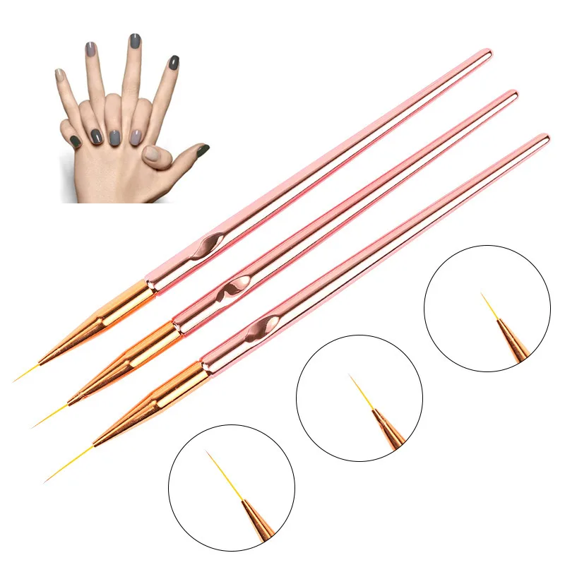 3 шт./компл. УФ гель для ногтей линии живописи кисти с металлической ручкой тонкая