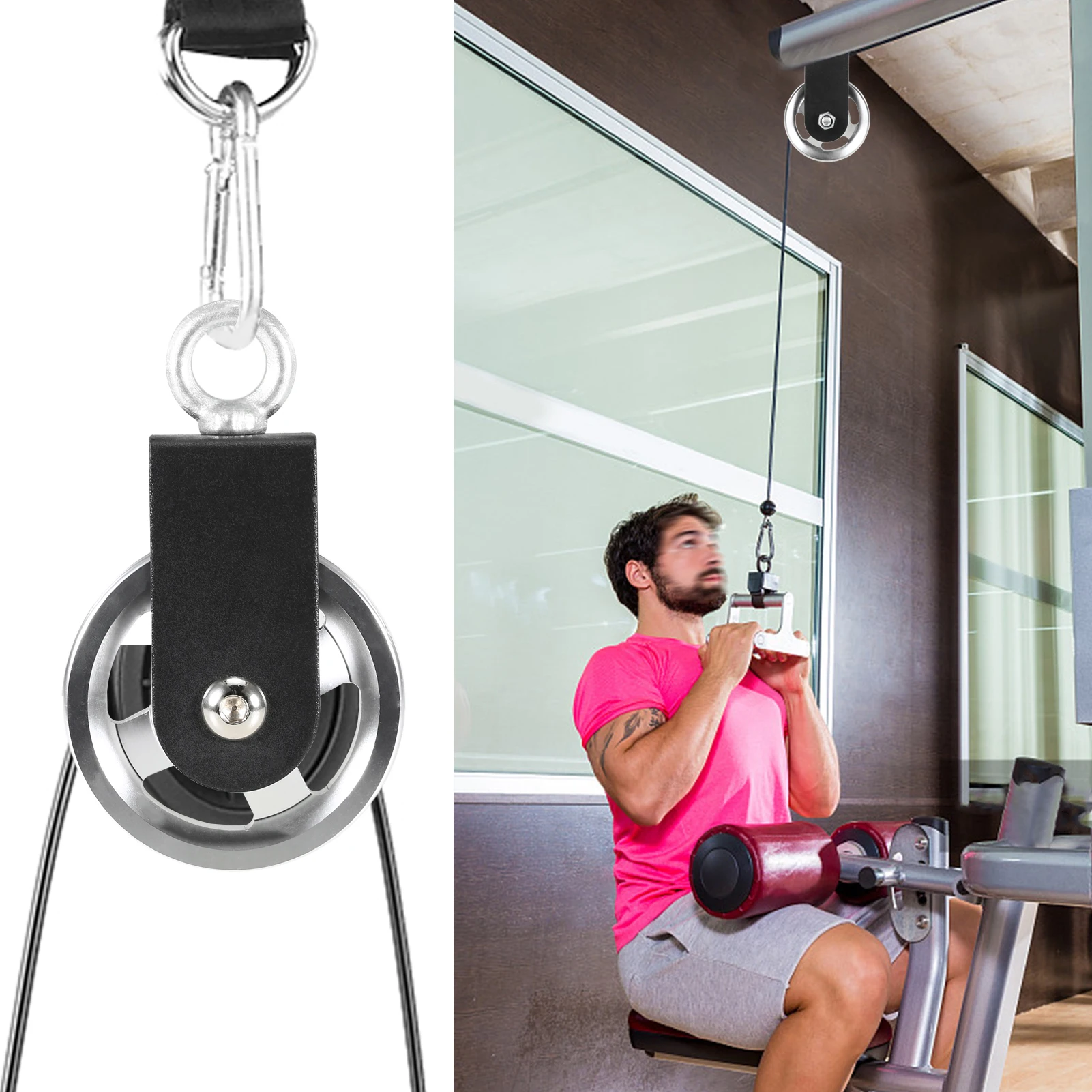 

Silent Cable Pulley 360 Degree Detachable Rotation Traction Wheel Pulley System DIY Attachment for Home Gym Lifting Cable Pulley