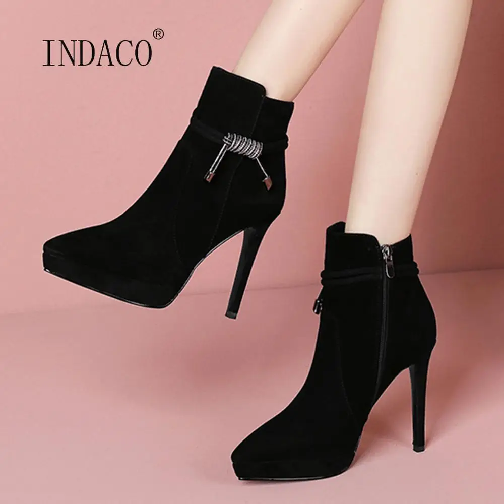 

Fashion New Designer Women Boots High Heels Ankle Boots For Women 11CM Suede Black Boots Sexy Platform Party Shoes