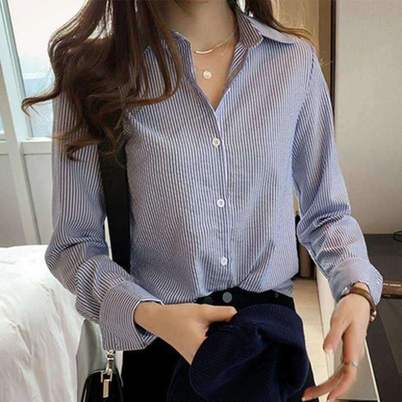

New Women Blouse Fashion Turn-down Collar Long Sleeve Office Lady Blouses Autumn OL Shirts Korean Clothes Roupas Femininas