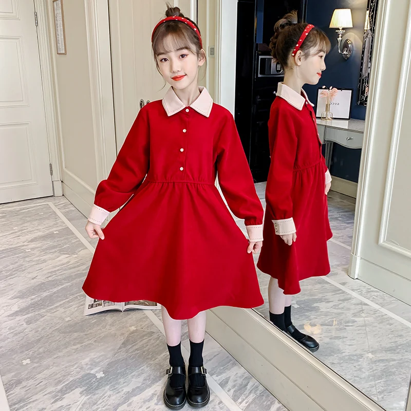 

Детское платье с длинным рукавом, на Возраст 4-14 лет