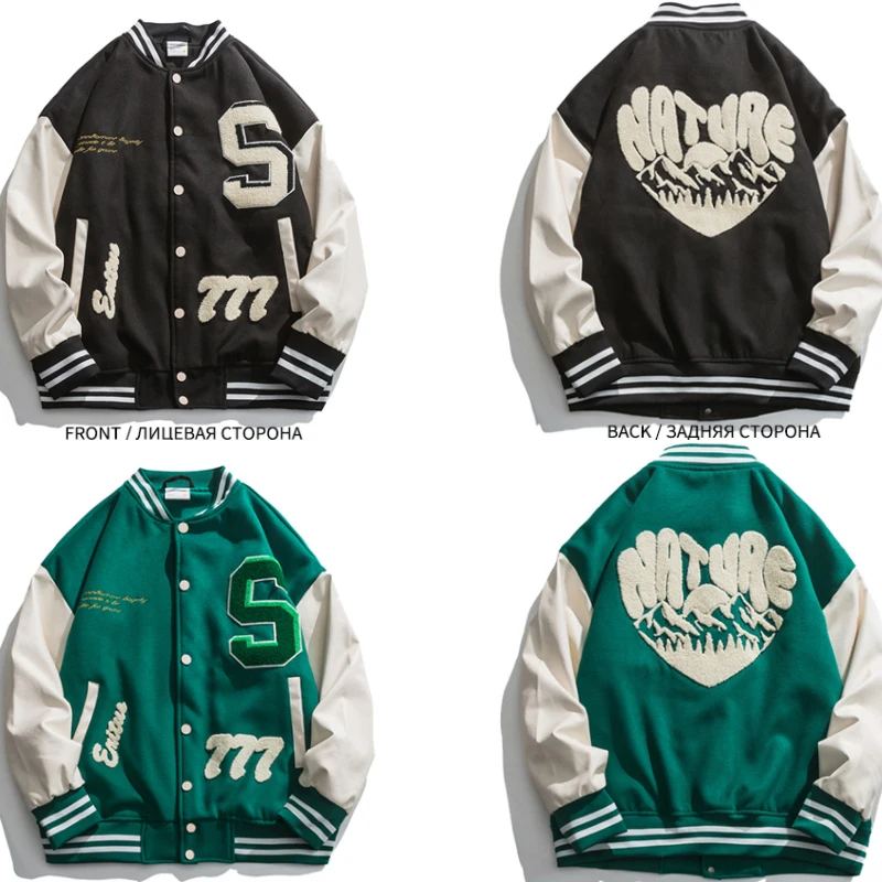 

2021 New American Letter Embroidery Jackets Coats Street Hip-hop Stitching Baseball Uniform Couple Large Size Loose Jacket