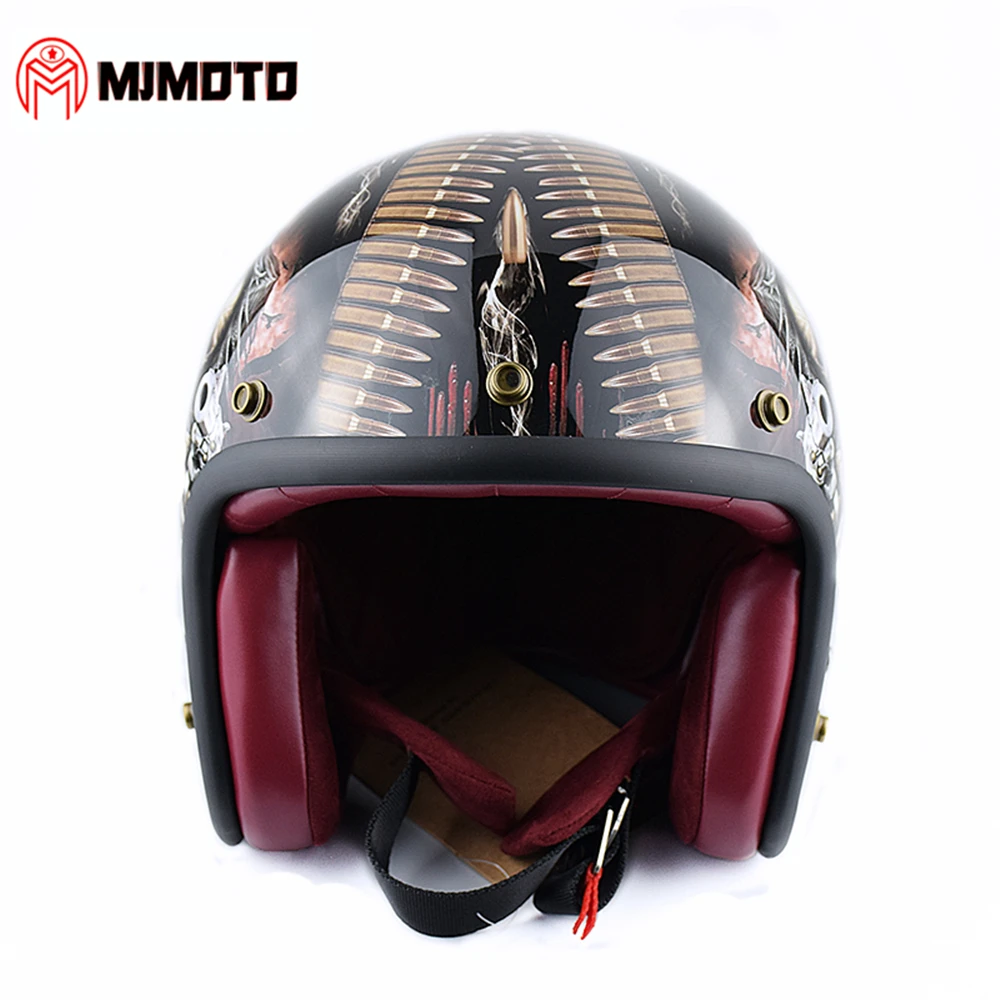 Винтажный мотоциклетный шлем MJMOTO 3/4 из стекловолокна для мотоциклистов