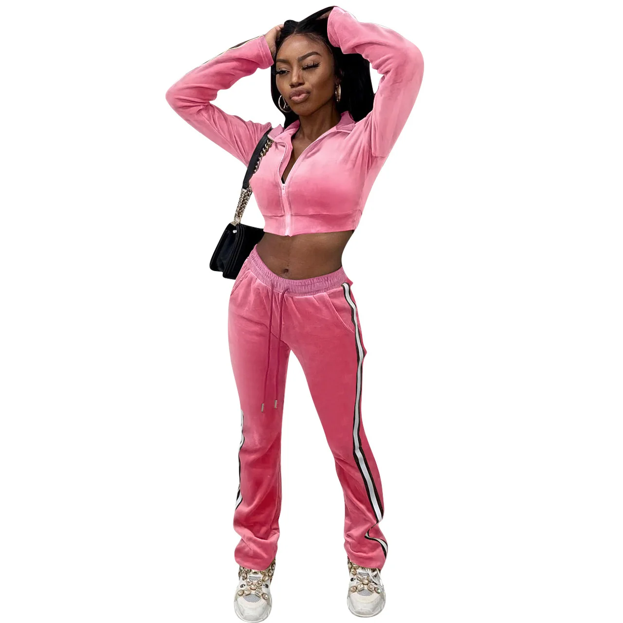 Женский бархатный комплект из двух предметов толстовка с длинным рукавом и брюки