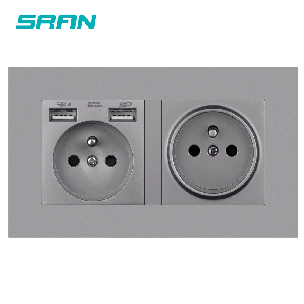 SRAN French настенная розетка стандарта ЕС с 2 портами usb для зарядки скрытый мягкий