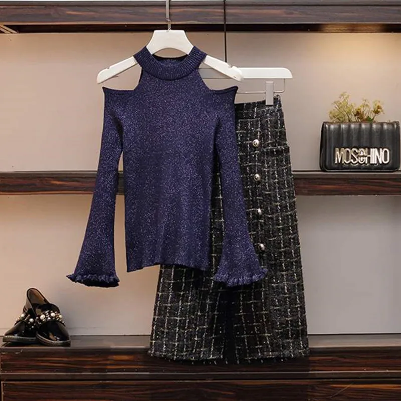 Женский комплект из 2 предметов VERHELLEN модный вязаный свитер с расклешенным