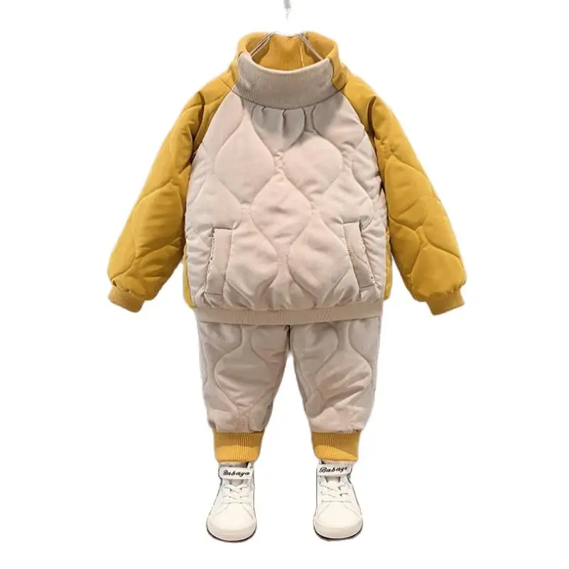 Комплект для мальчиков и девочек зимний плюшевый утепленный хлопковый костюм