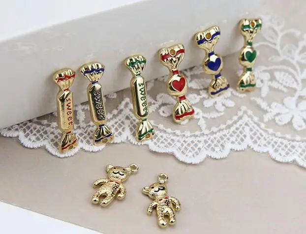 10 шт./лот эмалевые Подвески в виде конфет и медведя модные ювелирные изделия