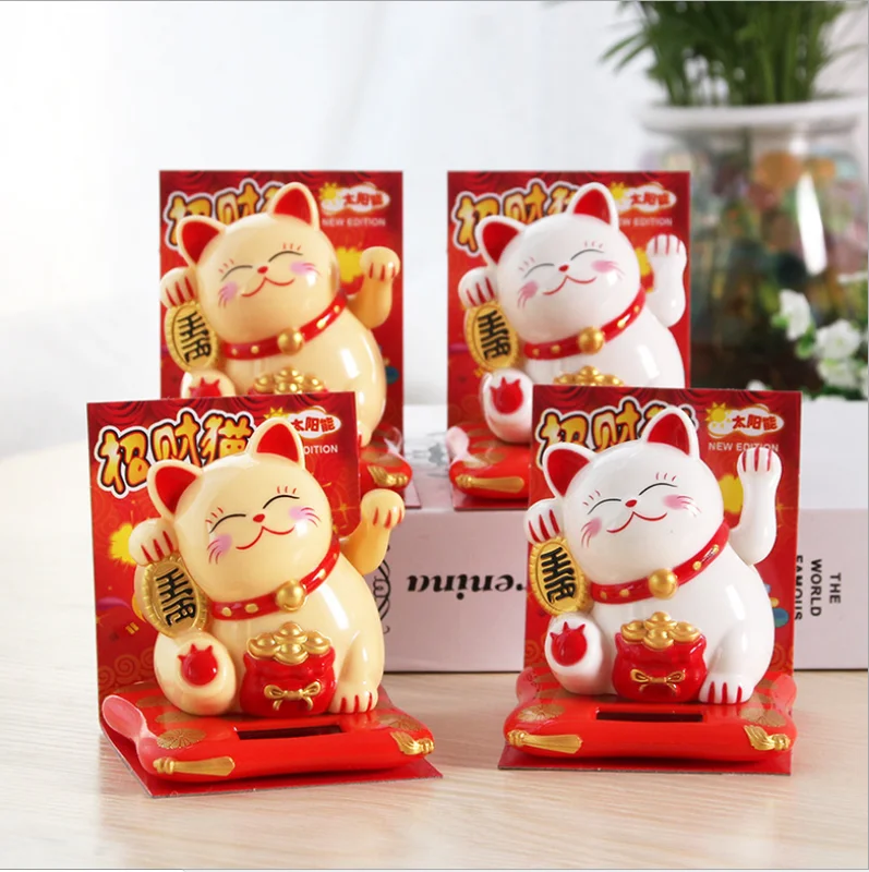 Fashion Gold White Solar Powered Maneki Neko Welcoming Fortune Cat Lucky For Home Car Hotel Restaurant Decor Craft | Дом и сад