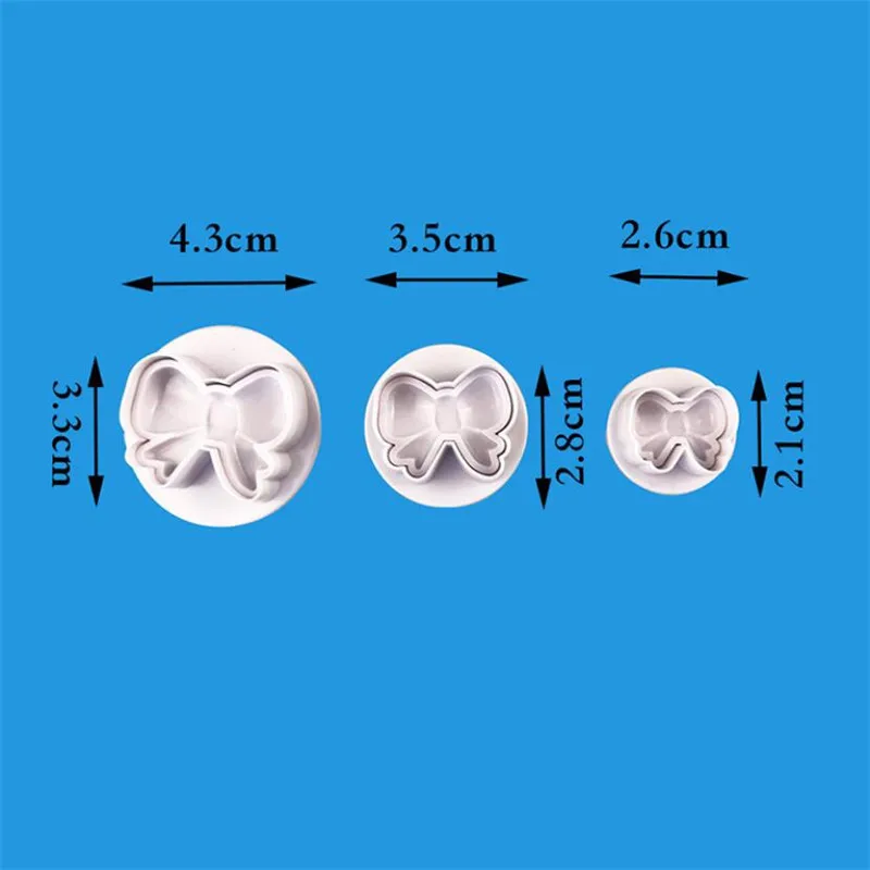 

3pcs/set DIY Bow Knot Ties Bakeware Cookie Plunger Cutter Molds Embossed Stamp For Fondant Cake Biscuit Decorating Tool