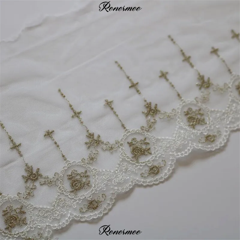 Мягкая фатиновая ткань цвета слоновой кости с золотой нитью вышивка Venise