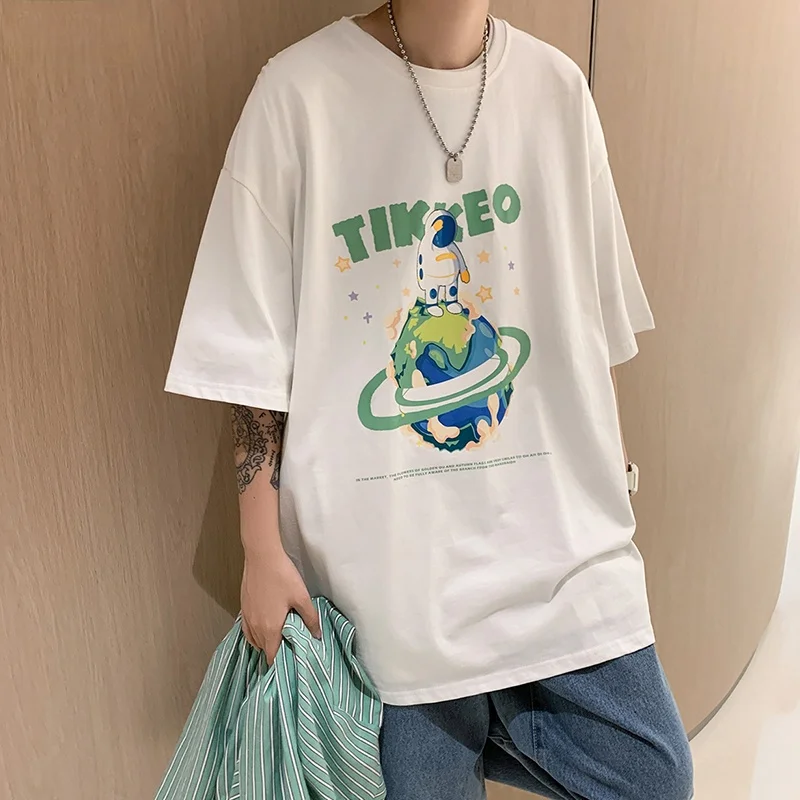 

Fashion Short Sleeve Men's Summer Trend Loose Large T-Shirt Top Cartoon Spaceman Brand Versatile Short Sleeve T-shirt Man