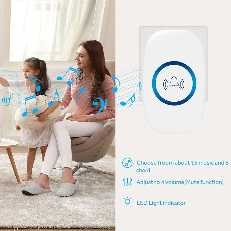 Высококачественный беспроводной водонепроницаемый дверной звонок 1 кнопка 2