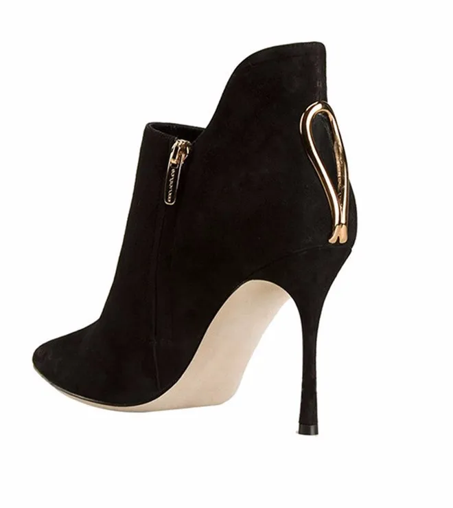 Ladies' Black Velvet Ankle Boots with Thin High Heel and Pointed Toe Woman Fashion Short Boots