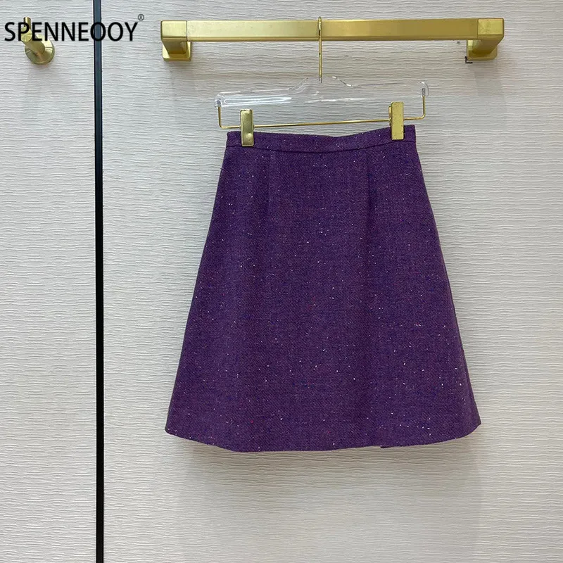 SPENNYMOOR 2021Spring Summer Runway Brand Purple Tweed Skirt Suit Women Fashion Single-Breasted Vest + Pleated Skirt