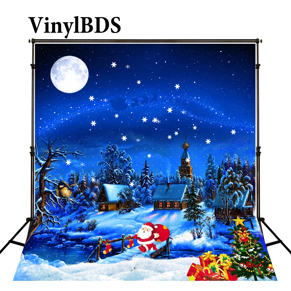 VinylBDS Рождественский фон для фотосъемки голубое небо ночь снег земля фотостудии
