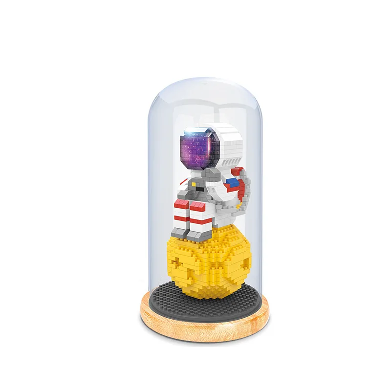 

20cm six astronaut building block small particle toys yoga equipment 3d model inserted into space astronaut children gift