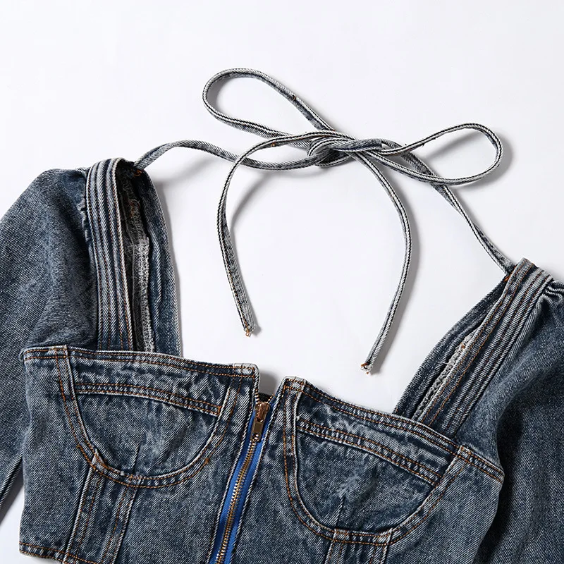 Сексуальная Открытая спина квадратная Шея молния короткие топы с вырезом