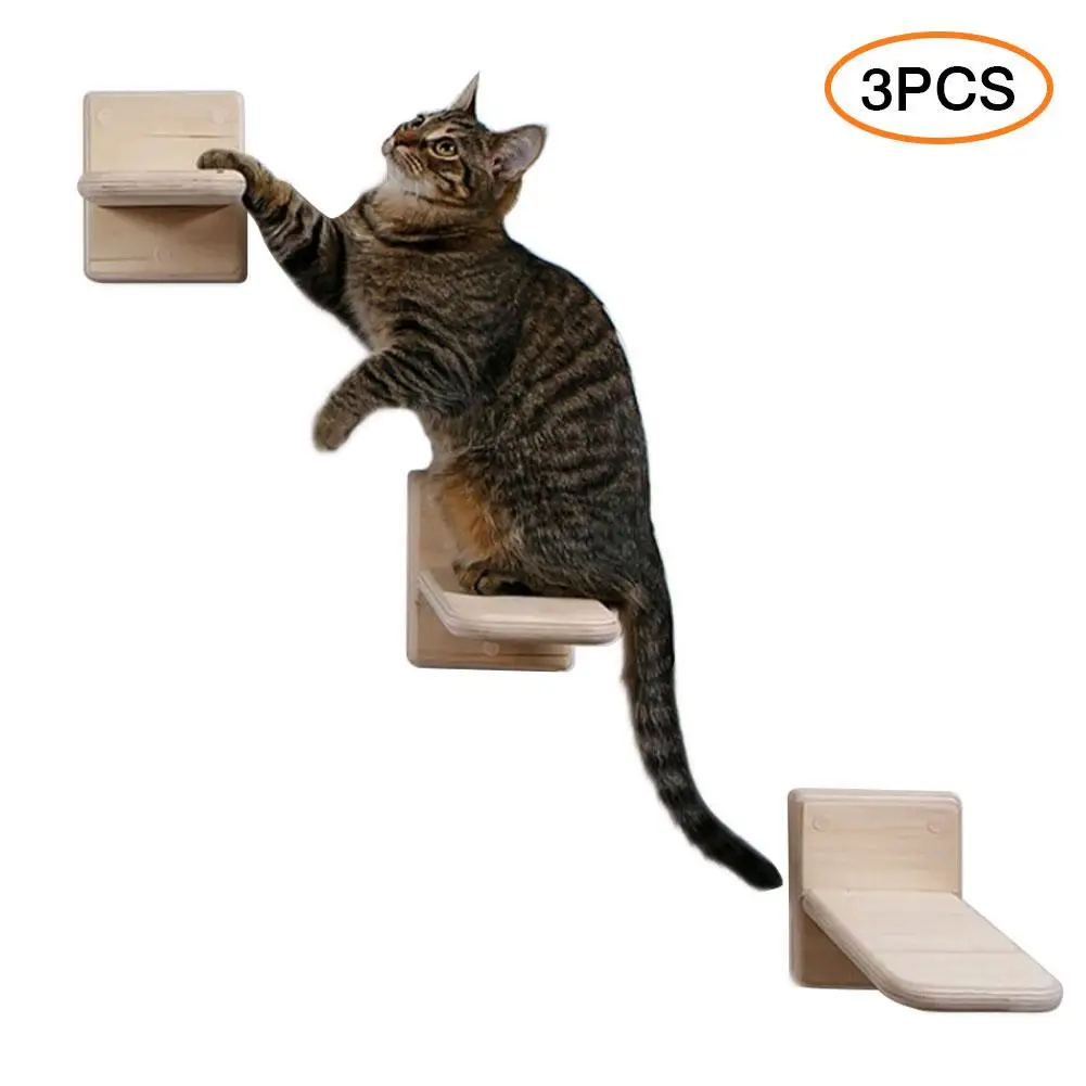 

Wall-mounted Cat Climbing Ladder Wood Stairs Cat Tree Jumping Platform Cat Climbing Frame Kitten Jumping Board DIY Pet Furniture
