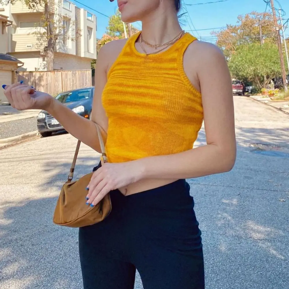 

Vest Sleeveless O Neck Knitted Women Multicolored Cropped Tank Top for Work