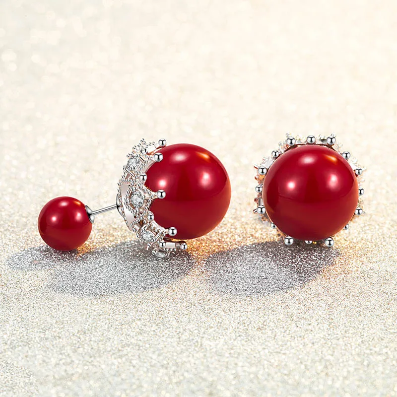 

Girl Jewelry S925 Earring Christmas Gift Red Ball Openwork Lace Stud Earring For Women Wedding Gift Lady Fashion Zircon