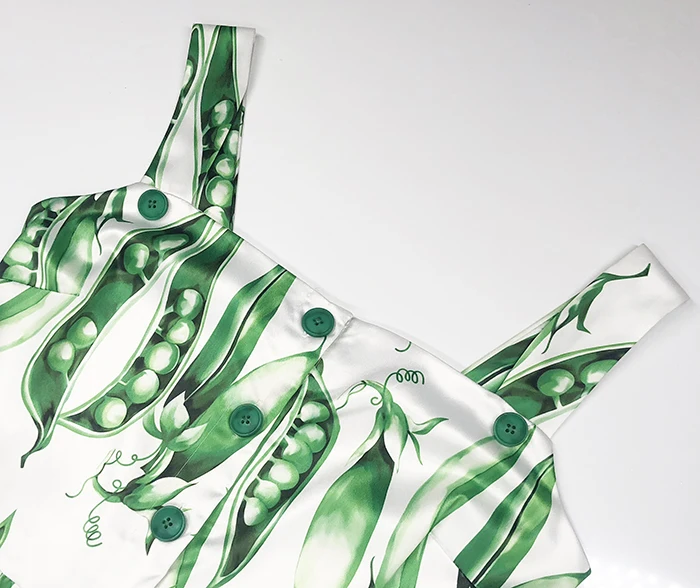 

Summer Designer Plus Size 2XL Dress Women's High Quality Green Bean Printed Front Button paghetti Strap Dresses