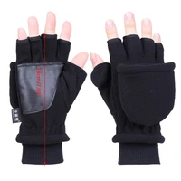 women men winter polar fleece half finger flip gloves double layer thicken touch screen fingerless convertible mittens wrist