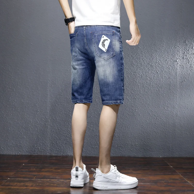 

Summer Short Jeans Men Casual Shorts Men Hole Denim Shorts Knee-Length Shorts Mid-Waist Zipper Cargo Shorts Streetwear