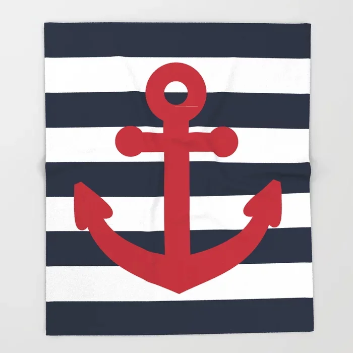 Якорь одеяло 3D Фланелевое темно синее в полоску для кровати Флисовое забавные