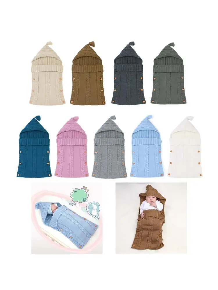 

Baby Hooded Button Stroller Sleeping Bag Warm Newborn Winter Knit Sleepsack Wrap R7RB
