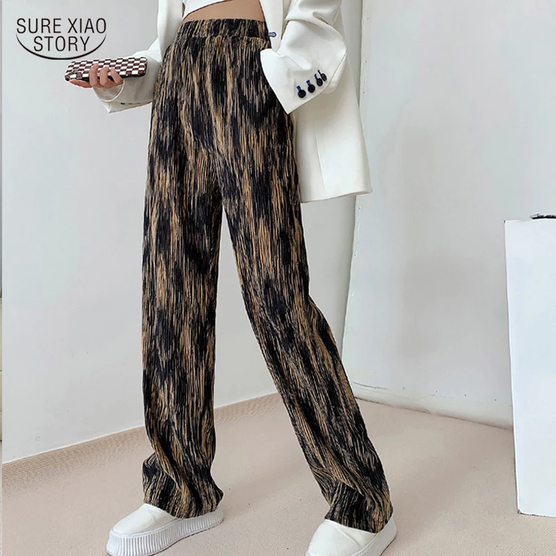 

2023 Loose High Waist Trousers Casual Leopard Black Pants Tie-dyed Pants Autumn Loose Straight Pants Wide Leg Pants Women 16442