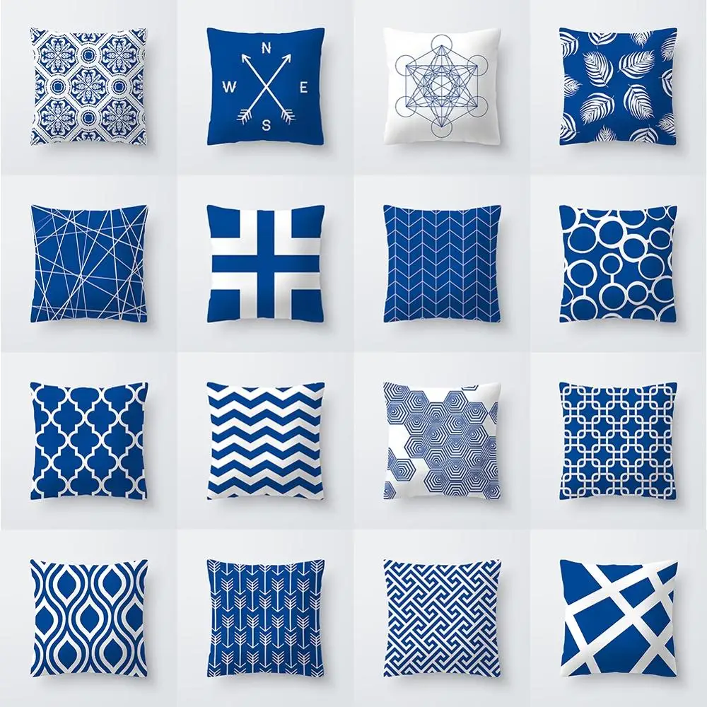 

18" Polyester Peachskin Pillow Case Sofa Car Seat Chair Home Office Waist Throw Cushion Cover Blue Simple Modern Home Decoratio