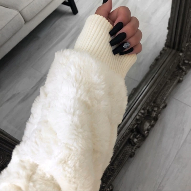 

Women Winter Long Sleeve Zip Up Hooded Cardigan Jacket Fuzzy Plush Warm Outwear BX0B