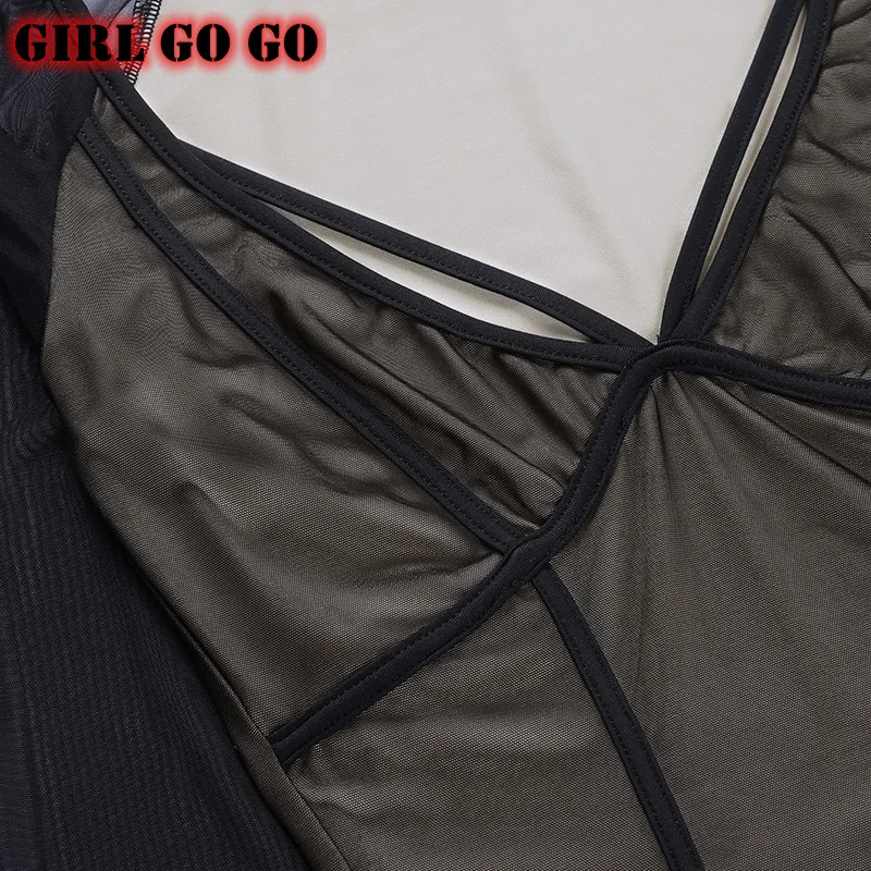 

black bodycon jumpsuit women long sleeve mesh see through transparent bodysuit fashion clothing hollow out high waist push up