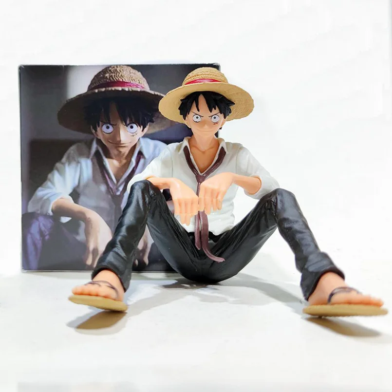 

10cm Anime Figure Luffy Figure Sitting Posture White Shirt Luffy PVC Action Figure Toys Anime Luffy Car Decoration Toys