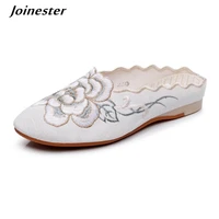 womens embroidered slippers backless flats pointed toe mules chinese floral summer slides casual beach shoe for woman loafers