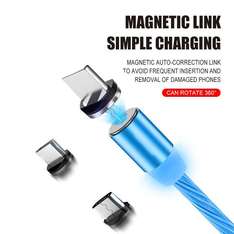 Fast Charging Flowing Light Micro USB Type C Magnetic Cable For iPhone Xiaomi Redmi Note 4A 4X 4 5 5A 8 6 7 9 8T Pro Samsung S8 | Мобильные