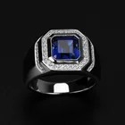 Мужское 2ct лабораторное кольцо с сапфиром и бриллиантом, настоящее 925 пробы, Серебряное ювелирное изделие, обручальное кольцо, кольца для мужчин, очаровательные вечерние аксессуары
