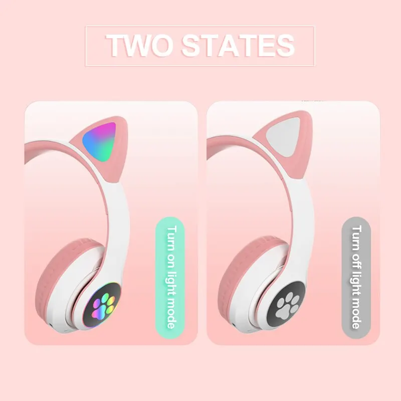 

Cat Ears Earphones Wireless Headphones Music Stereo Blue-tooth Headphone With Mic Children Daughter fone Gamer Headset Kid Gifts