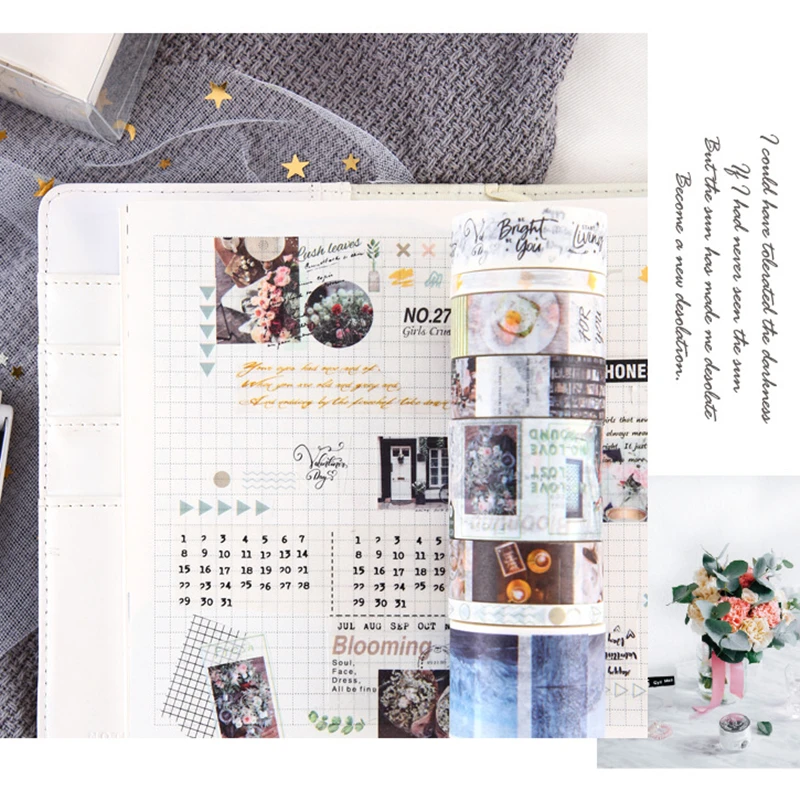 8 шт. INS Стиль Бумага набор декоративного скотча Васи Фэнтези синее сад зеленый