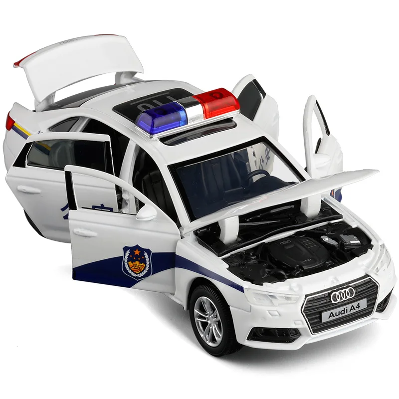 Модель автомобиля JKM 1:32 Audi полиция 110 из сплава машина скорой помощи со звуком и