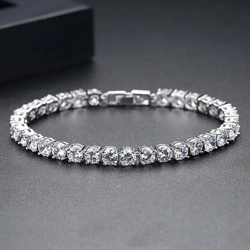 

Trendy Full Rhinestone Bracelet Silver Color Copper Chain Women Jewelry Fashion Luxury